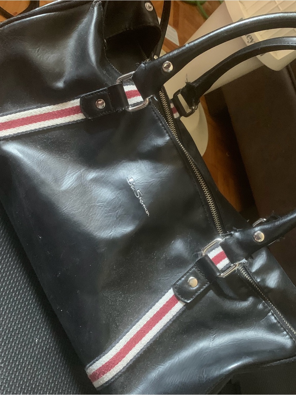 Ben Sherman Black Tote with Red and White Stripe Webbing - Picture 3 of 6